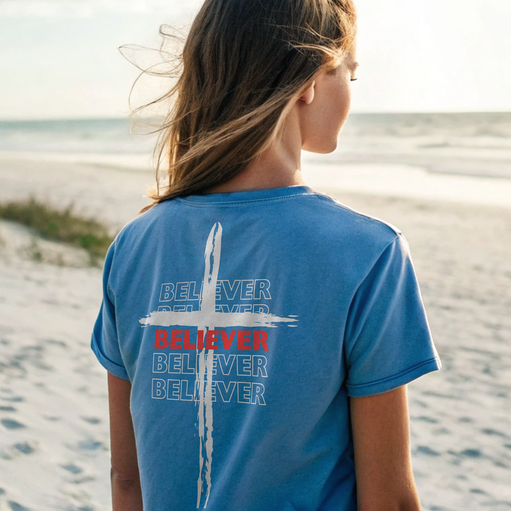 Believer Cross T-Shirt – Caribe Blue | Comfort Colors®